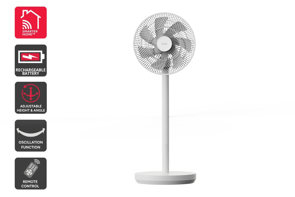 Kogan SmarterHome™ Premium Rechargeable 3D Oscillating DC Fan (White)