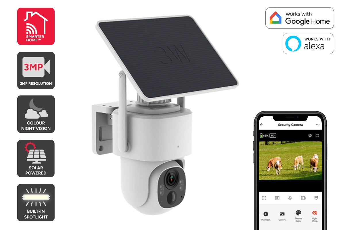 Kogan SmarterHome™ 3MP Outdoor Battery Powered Pan and Tilt Security Camera with Spotlight