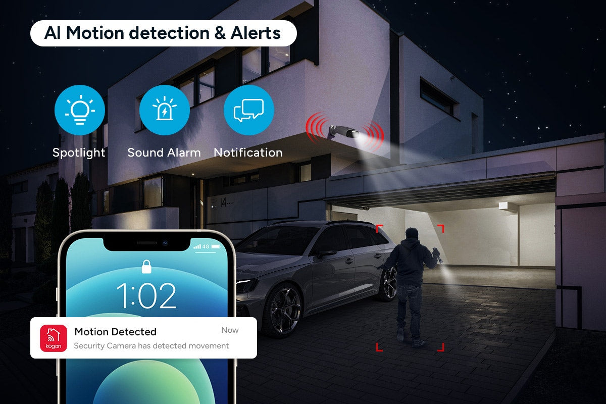 Kogan SmarterHome™ 3MP Outdoor Battery & Solar Powered Wireless Security Camera with Spotlight