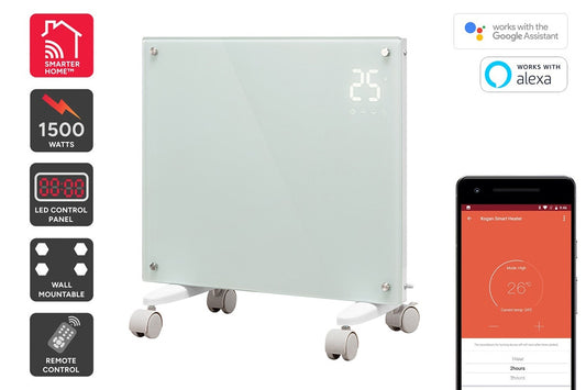 Kogan SmarterHome™ 1500W Premium Glass Panel Heater - White