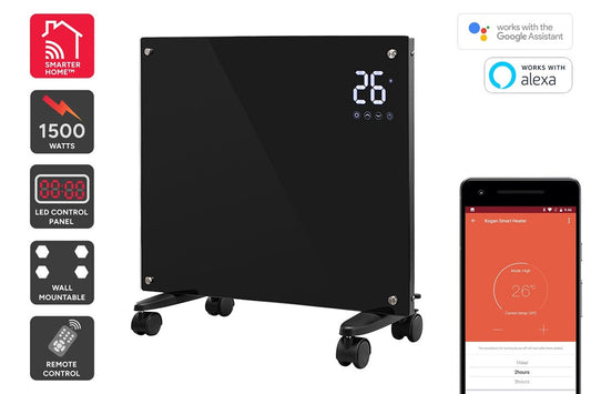 Kogan SmarterHome™ 1500W Premium Glass Panel Heater - Black