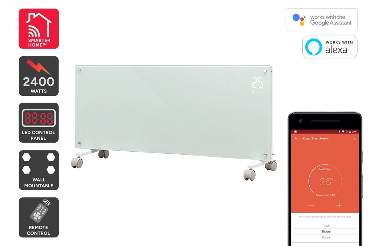 Kogan SmarterHome™ 2400W Premium Glass Panel Heater (White) - Auzzistore