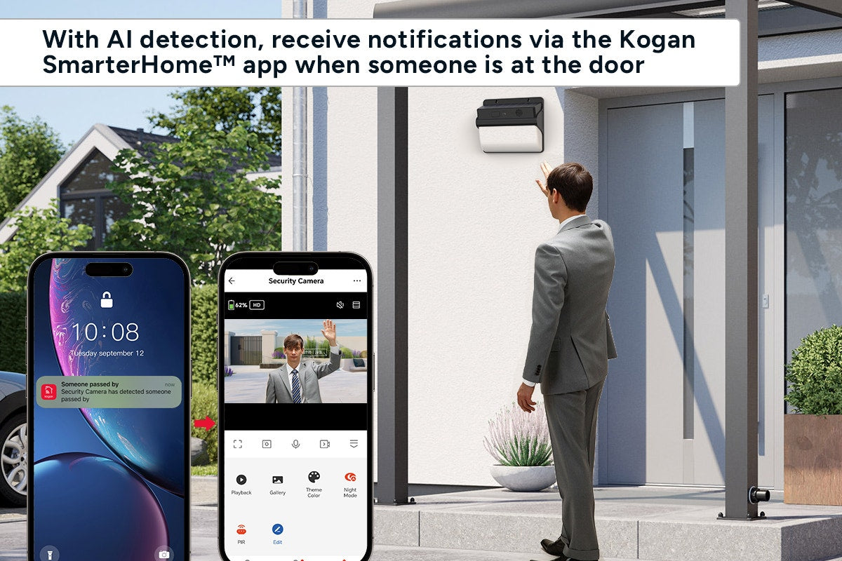 Kogan SmarterHomeâ„¢ 3MP Outdoor Battery-Powered Security Camera with Built-in Floodlight and Solar Panel