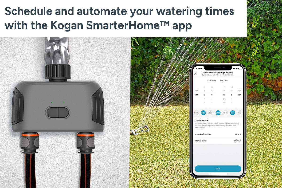 Kogan SmarterHome Wireless Garden Irrigation Water Timer with Dual Outlets