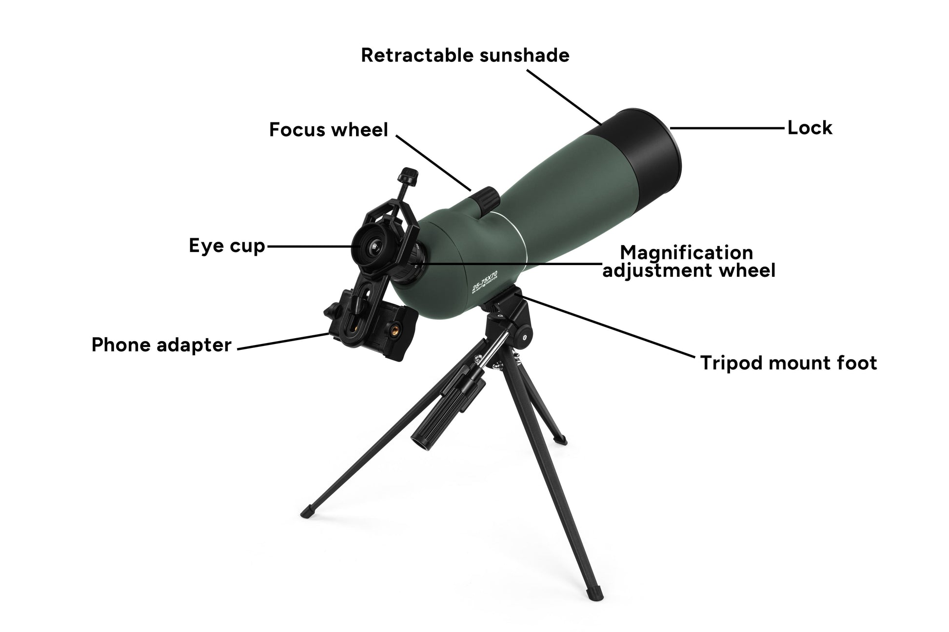 Kogan 25-75x70 Spotting Scope with Tripod and Phone Adapter Set