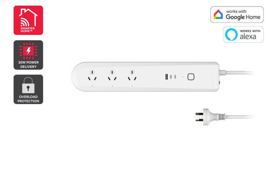 Kogan SmarterHome™ 30W PD Smart Power Board with Energy Metre (3 Outlets & 2 USB-C Ports)