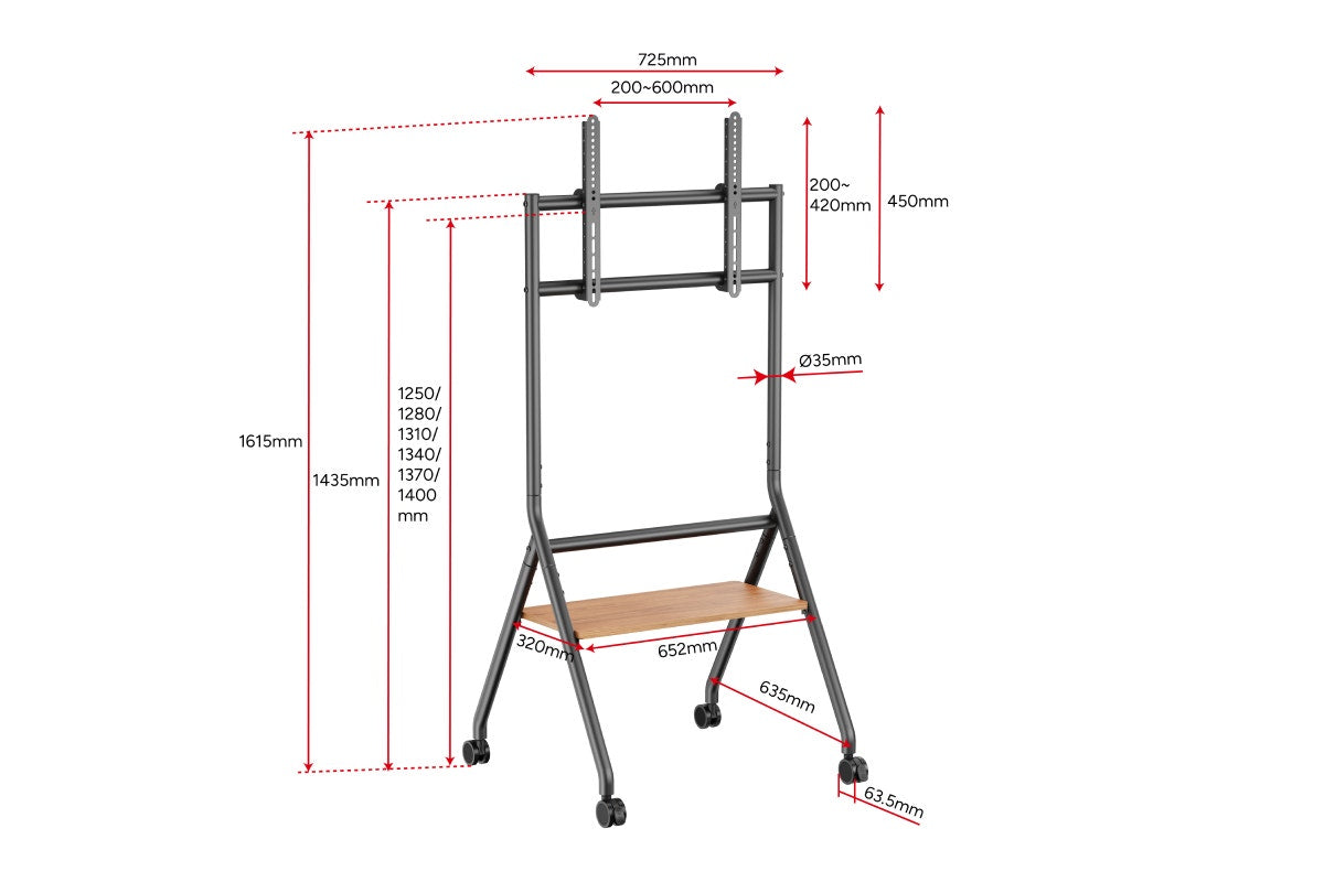 Kogan Studio TV Cart with Shelf for 37" - 86" TVs (Matte Black & Walnut)