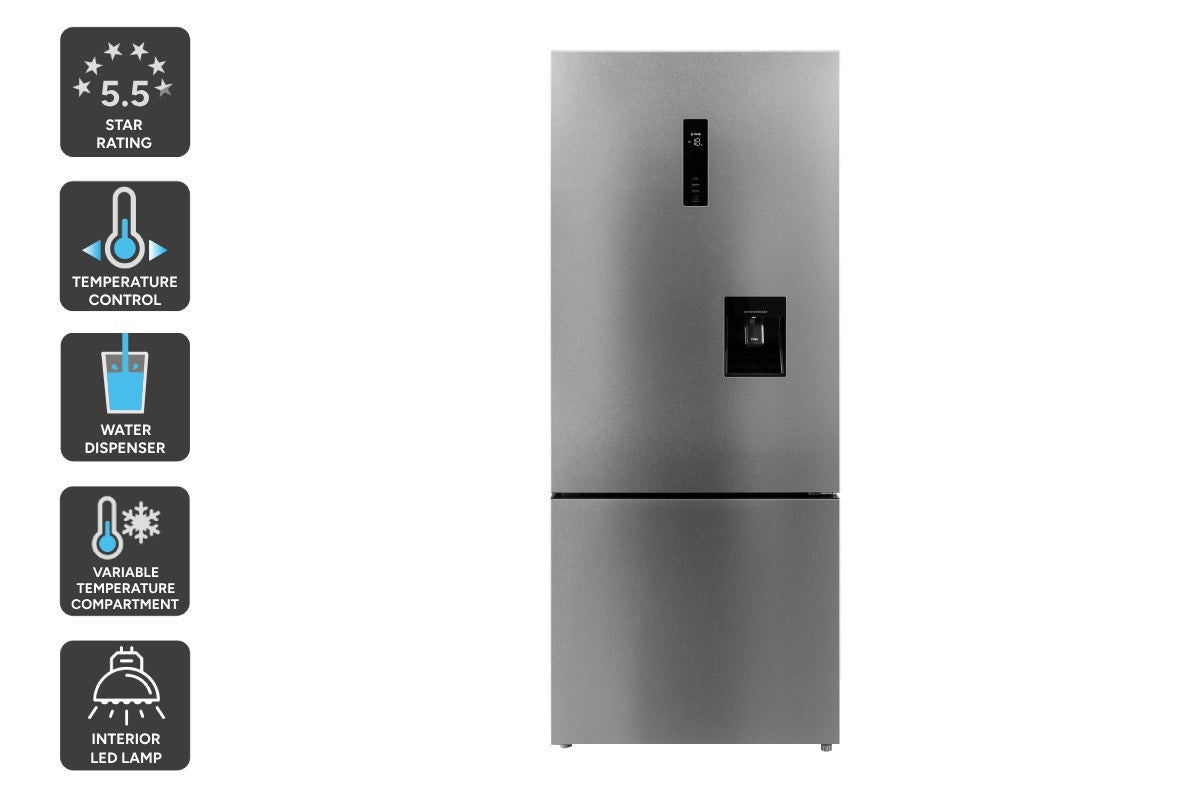 Kogan 412L Bottom Mount Fridge with Water Dispenser (Stainless Steel)