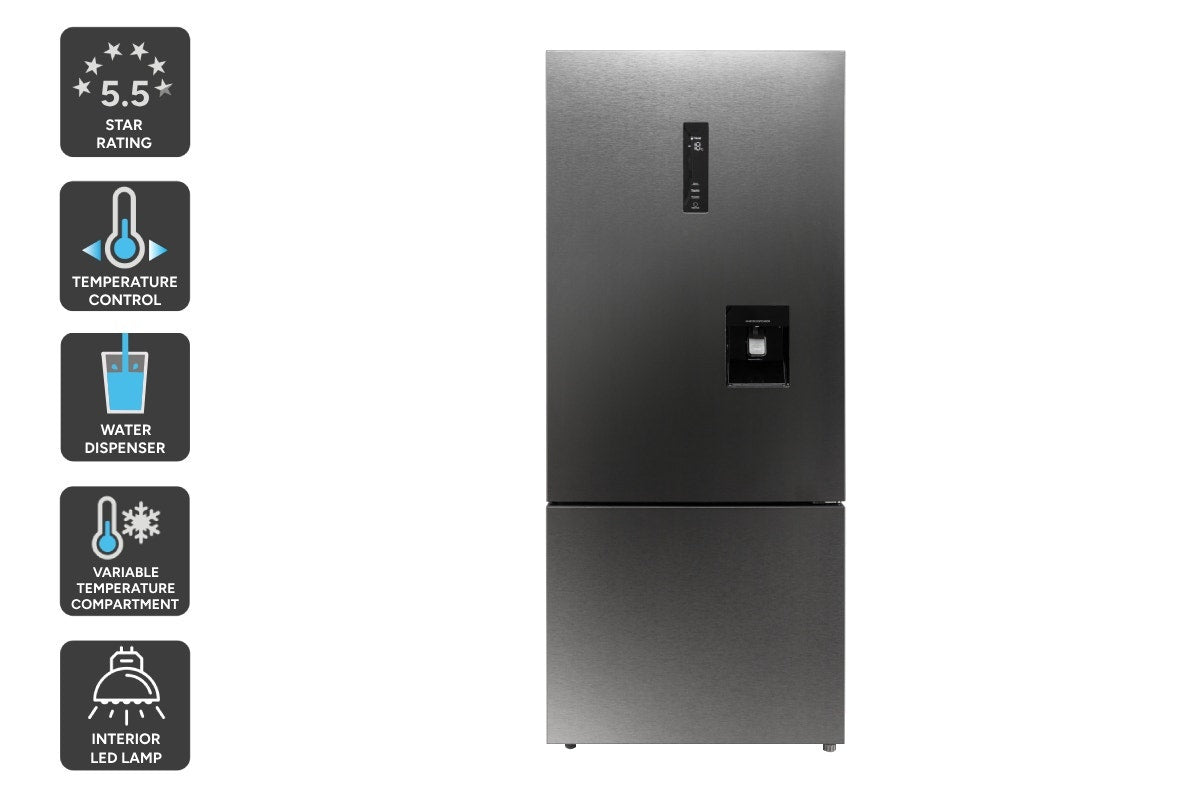 Kogan 412L Bottom Mount Fridge with Water Dispenser (Dark Stainless Steel)