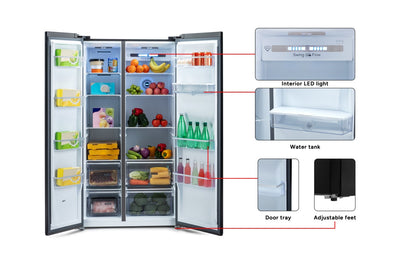Kogan 631L Side by Side Fridge Black Stainless Steel Water Dispenser