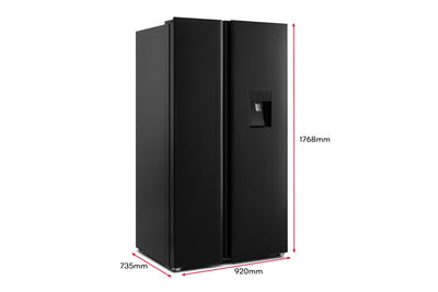 Kogan 631L Side by Side Fridge Black Stainless Steel Water Dispenser
