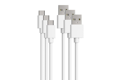 1m USB-A to USB-C Cable - White, 3 Pack