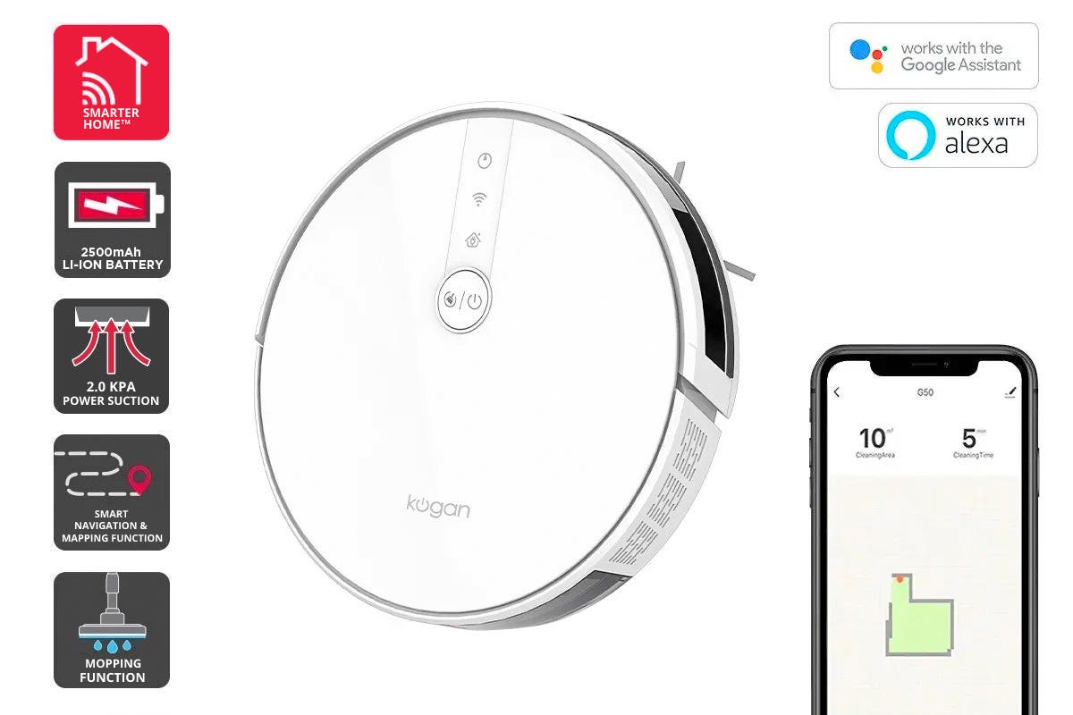 Kogan SmarterHomeâ„¢ G50 Robot Vacuum Cleaner and Mop (White)