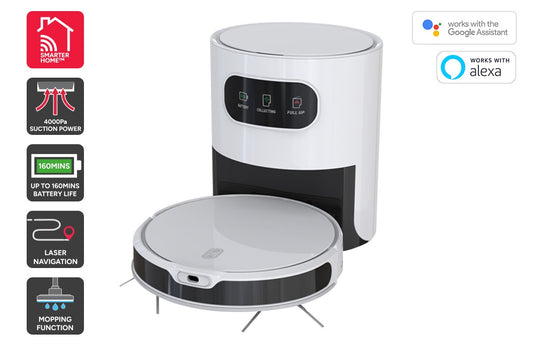 Kogan SmarterHome™ LX14 Laser Robot Vacuum Cleaner and Mop with Auto-Empty Dock (White)