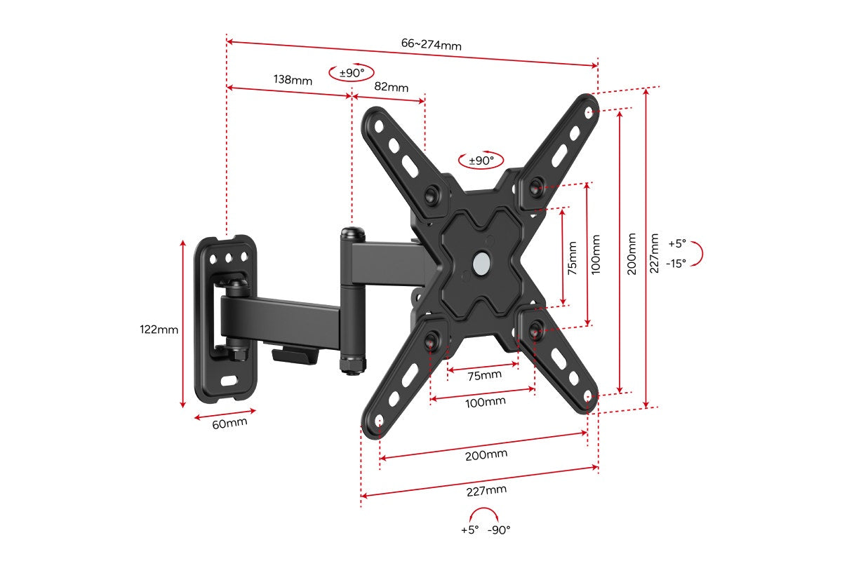 Kogan Tilt Extendable Full Motion Wall Mount for 13" - 43" TVs