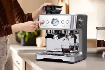 Dual Thermoblock Espresso Coffee Machine with Grinder, 2.6L Tank, 20-Bar Pump