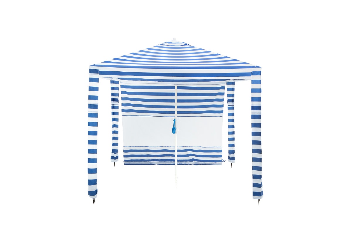 Komodo Beach Cabana Shelter UV50 with Side Wall (Navy Stripe, 2x2m)
