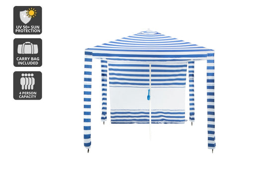 Komodo Beach Cabana Shelter UV50 with Side Wall (Navy Stripe, 2x2m)