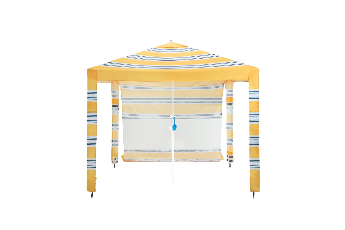 Komodo Beach Cabana Shelter UV50 with Side Wall (Yellow Stripe, 2x2m)
