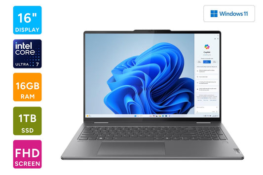 Lenovo Yoga 7i 16" WUXGA Core Ultra 7 Copilot Touchscreen 2-in-1 Laptop (16GB, 1TB) - Auzzistore