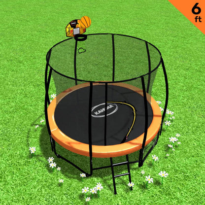 Kahuna Classic 6ft Outdoor Round Orange Trampoline Safety Enclosure And Basketball Hoop Set | Auzzi Store