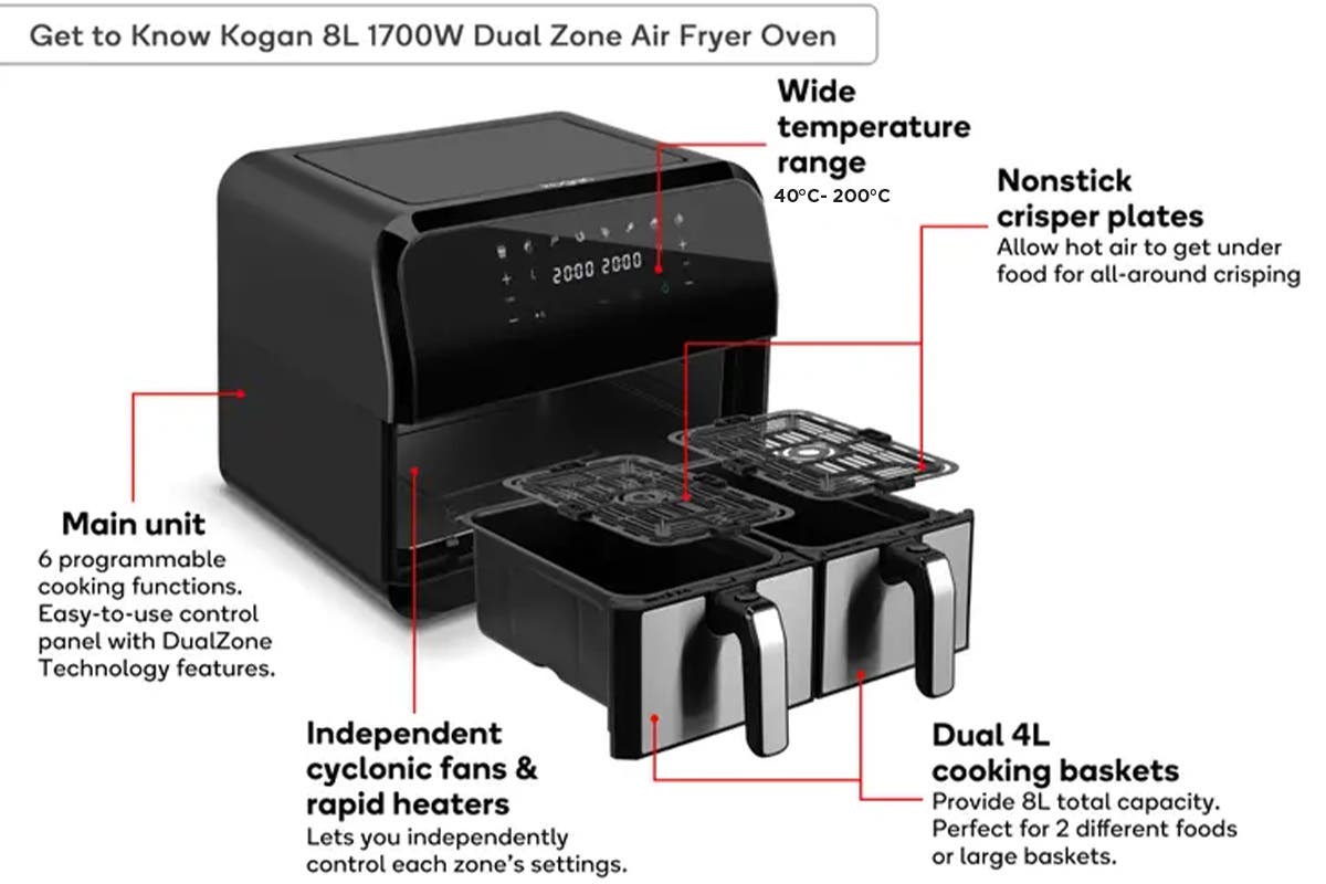 Kogan 8L 1700W Dual Zone Air Fryer Oven | Auzzi Store