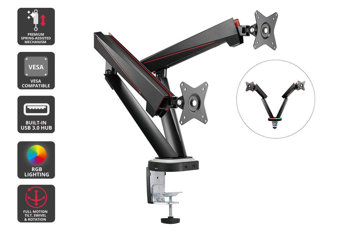 Kogan Full Motion Spring-Assisted RGB Gaming Monitor Mounts with USB Hub | Auzzi Store