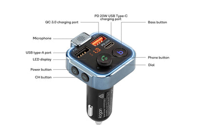 Kogan Premium Wireless Car Bluetooth FM Transmitter with PD & QC3.0 | Auzzi Store