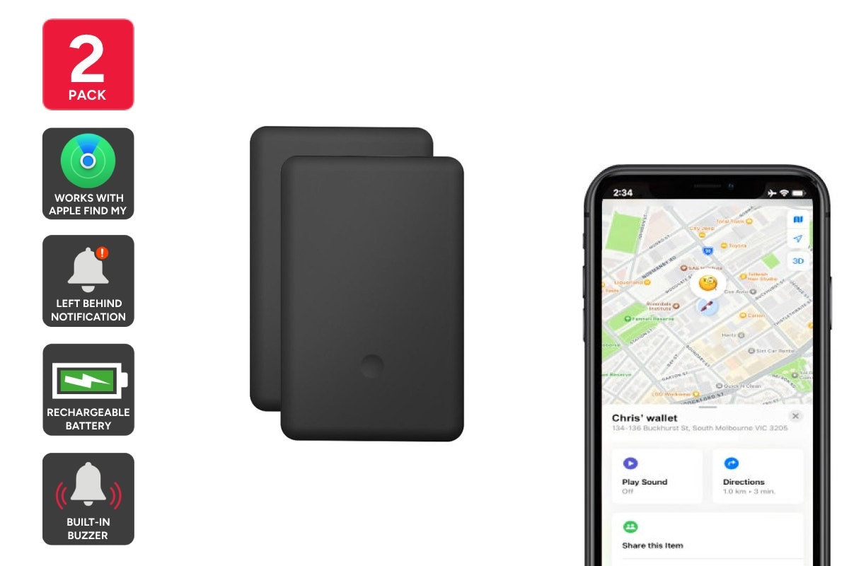 Kogan Smart Tag Rechargeable Wallet Tracker Card for Apple Find My - 2 Pack