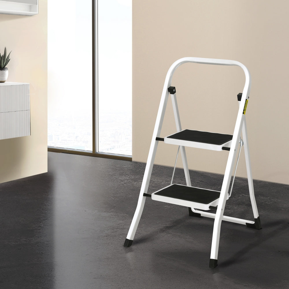 Giantz 2 Step Ladder, Folding Steel, 150kg Capacity, Non-Slip, Lightweight, Indoor/Outdoor