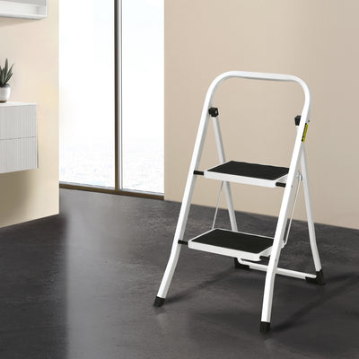Giantz 2 Step Ladder, Folding Steel, 150kg Capacity, Non-Slip, Lightweight, Indoor/Outdoor