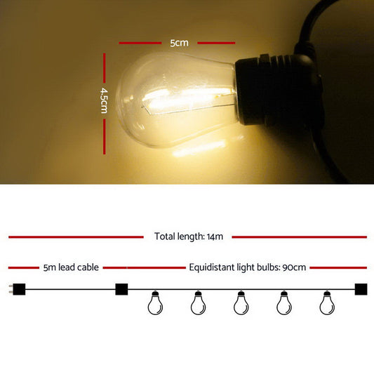 Jingle Jollys 14m LED Festoon String Lights Christmas Wedding Party Outdoor – view 2