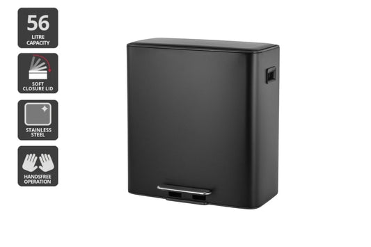 Matt Blatt 56L Dual Compartment Pedal Rubbish Bin (Black)