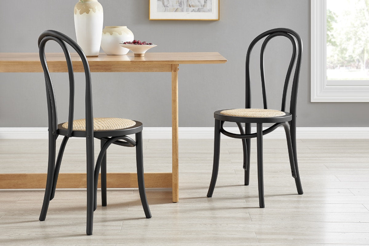 Matt Blatt Set of 2 Bentwood Chairs (Black Birch/Rattan Seat)