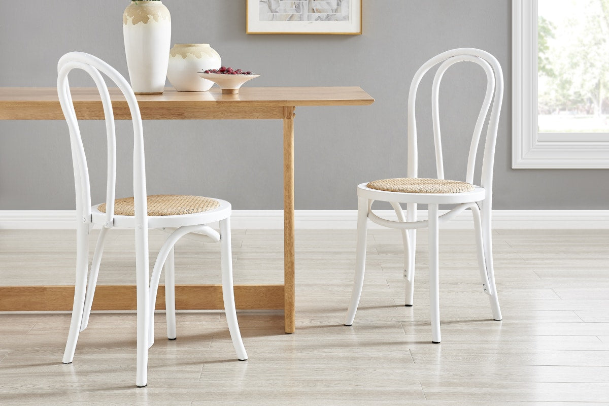 Matt Blatt Set of 2 Bentwood Chairs (White Birch/Rattan Seat)