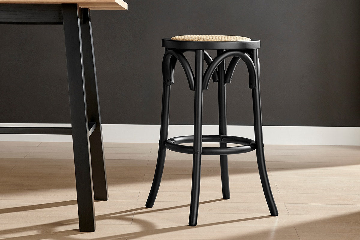 Matt Blatt Bentwood Backless Counter Stool (Black/Rattan Seat)