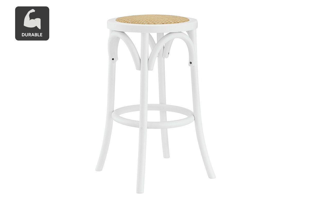 Matt Blatt Bentwood Backless Counter Stool (White/Rattan Seat)