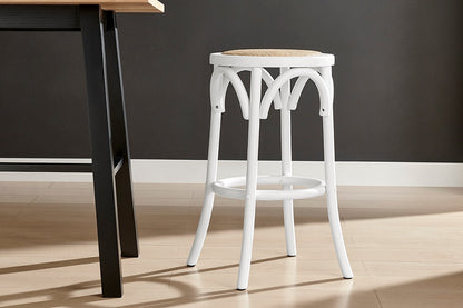 Matt Blatt Bentwood Backless Counter Stool (White/Rattan Seat)