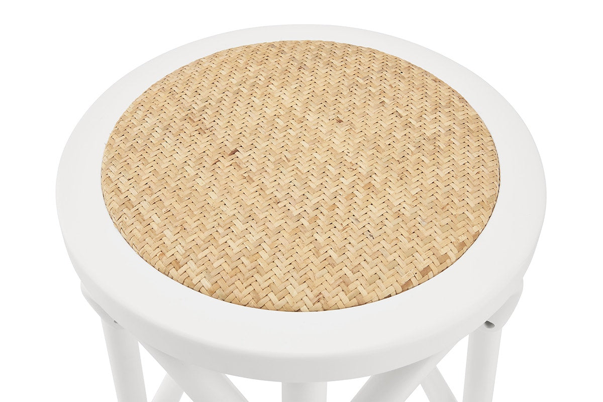 Matt Blatt Bentwood Backless Counter Stool (White/Rattan Seat)