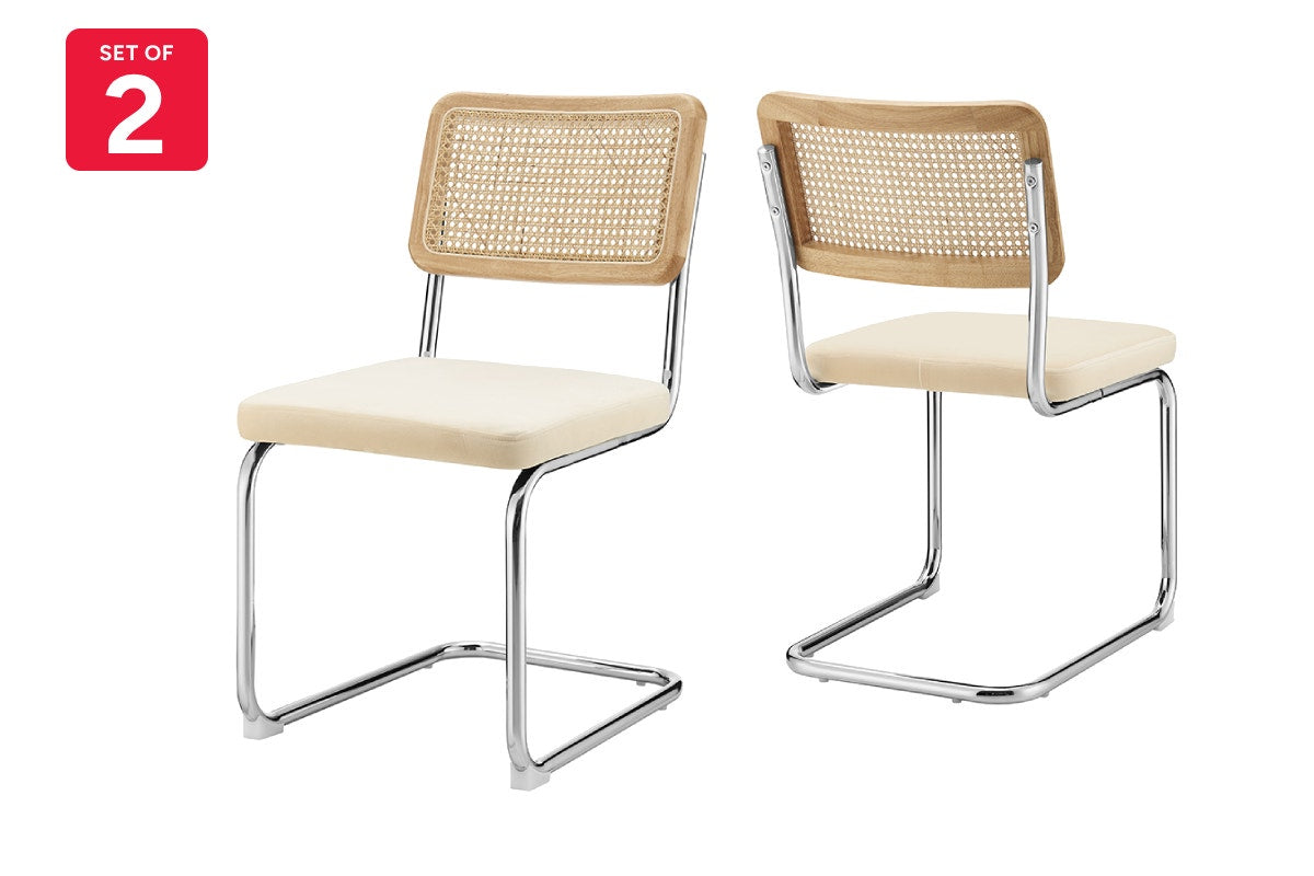 Matt Blatt Set of 2 Marcel Breuer Cesca Dining Chair Replica (Rattan/Cream Velvet)