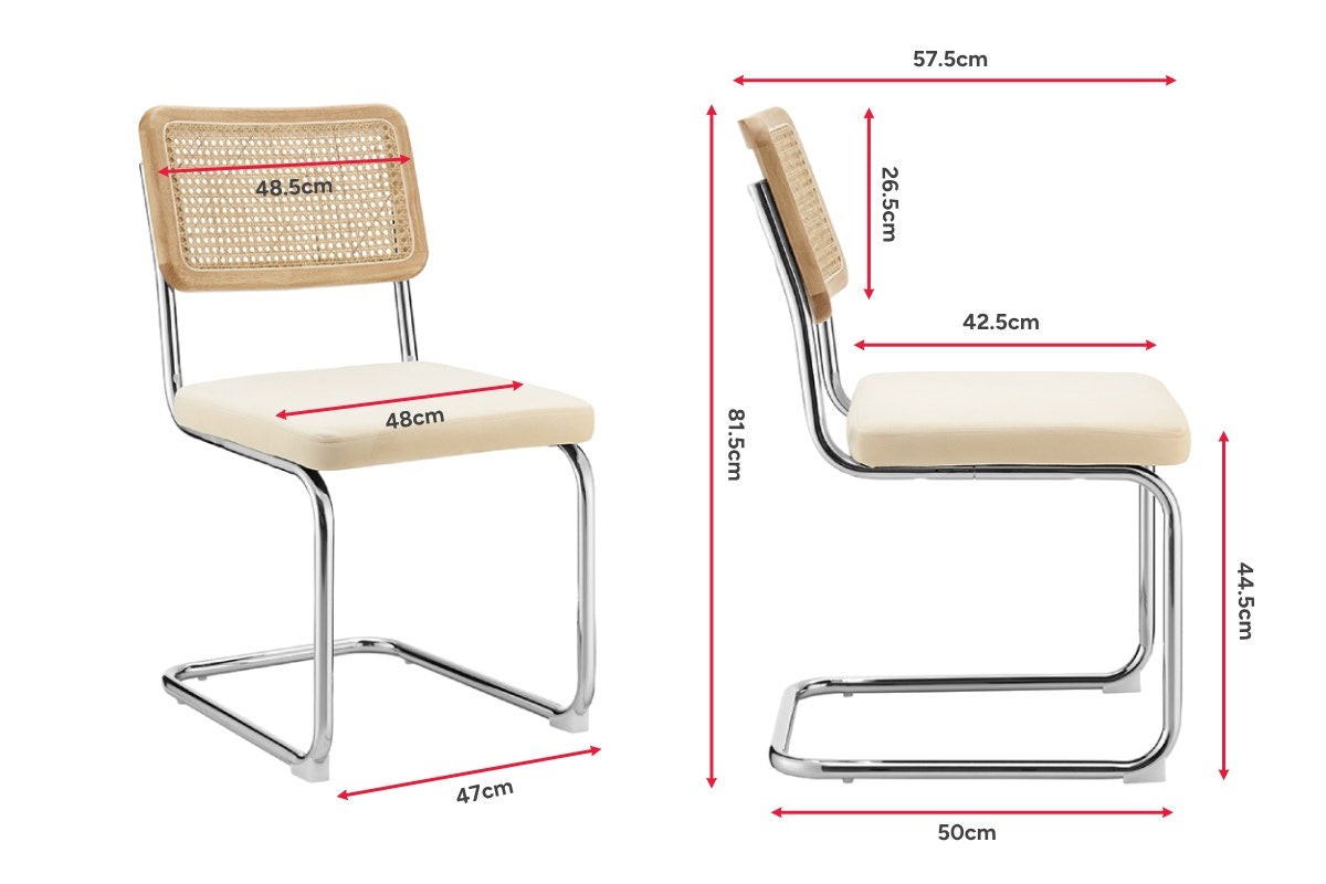 Matt Blatt Set of 2 Marcel Breuer Cesca Dining Chair Replica (Rattan/Cream Velvet)