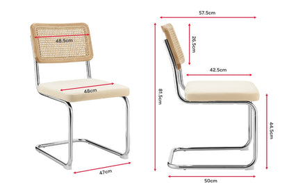 Matt Blatt Set of 2 Marcel Breuer Cesca Dining Chair Replica (Rattan/Cream Velvet)