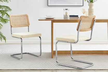 Matt Blatt Set of 2 Marcel Breuer Cesca Dining Chair Replica (Rattan/Cream Velvet)