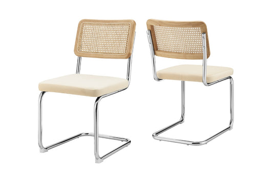 Matt Blatt Set of 2 Marcel Breuer Cesca Dining Chair Replica (Rattan/Cream Velvet)