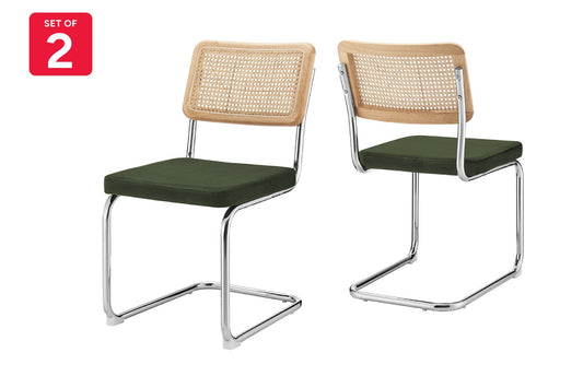 Set of 2 Matt Blatt Marcel Breuer Cesca Dining Chairs Replica (Rattan/Green Velvet)