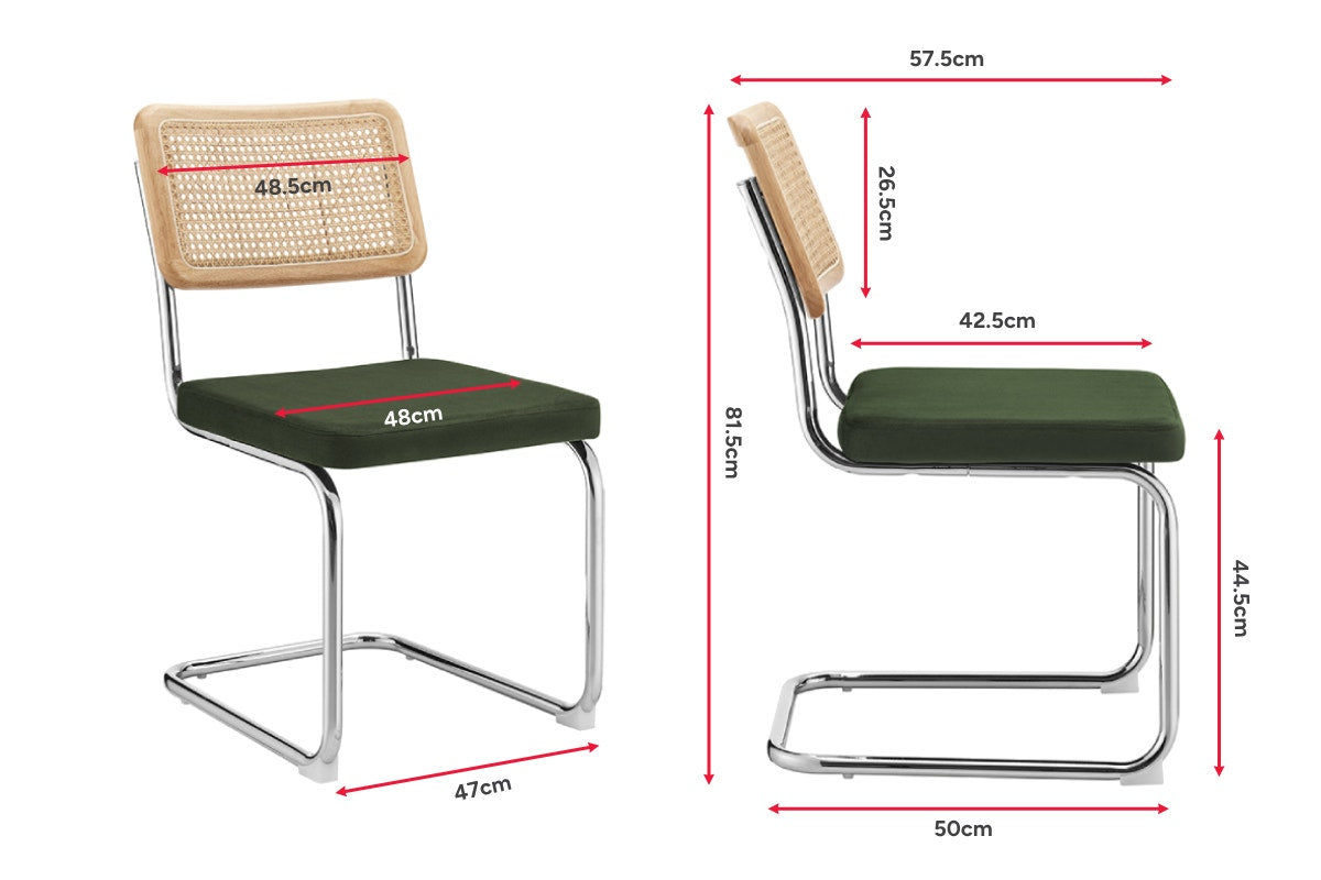 Set of 2 Matt Blatt Marcel Breuer Cesca Dining Chairs Replica (Rattan/Green Velvet)