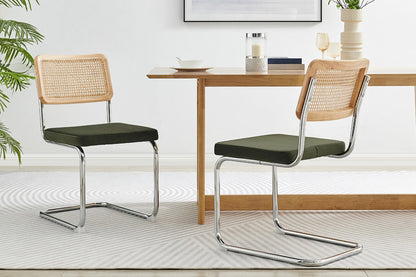 Set of 2 Matt Blatt Marcel Breuer Cesca Dining Chairs Replica (Rattan/Green Velvet)