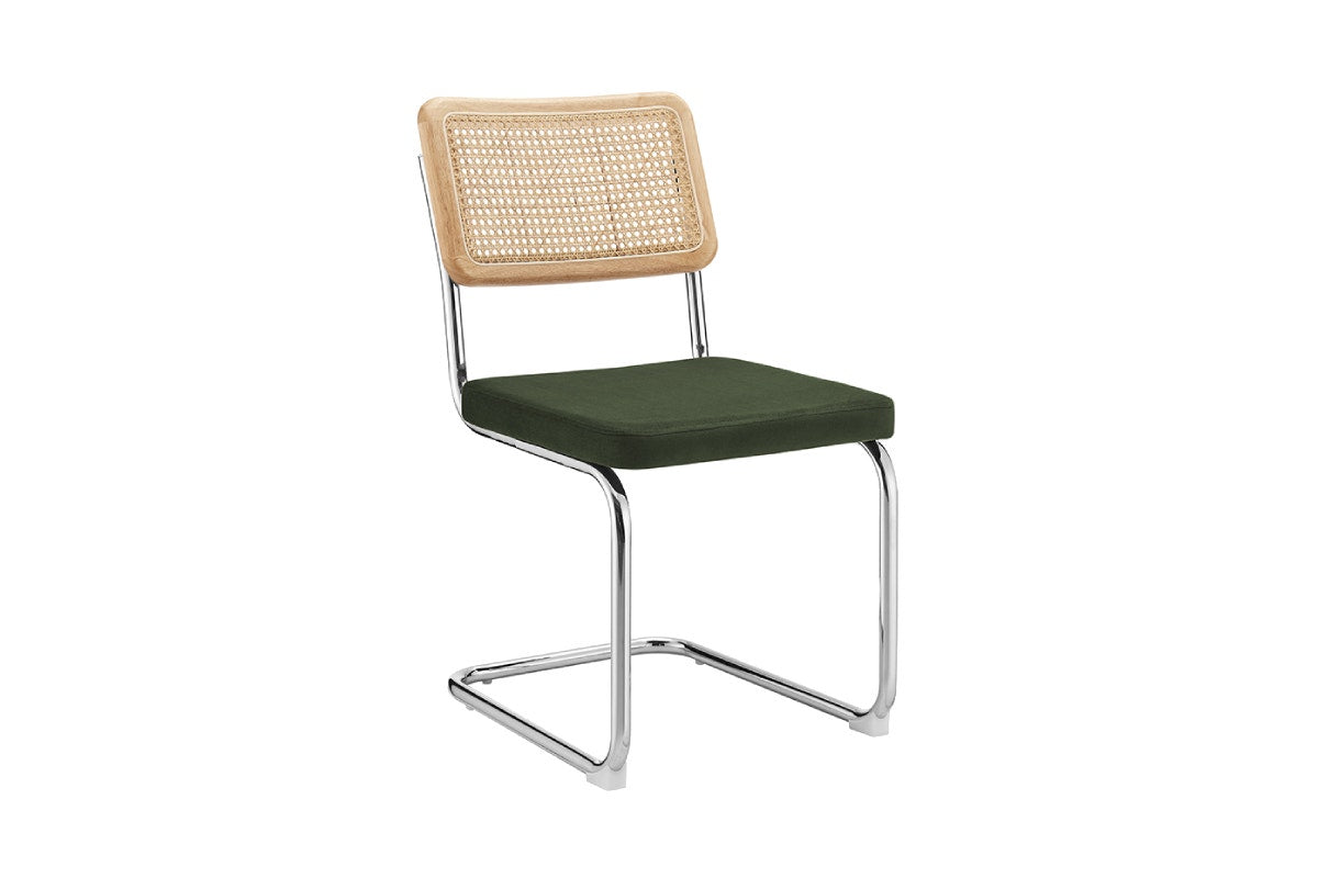 Set of 2 Matt Blatt Marcel Breuer Cesca Dining Chairs Replica (Rattan/Green Velvet)