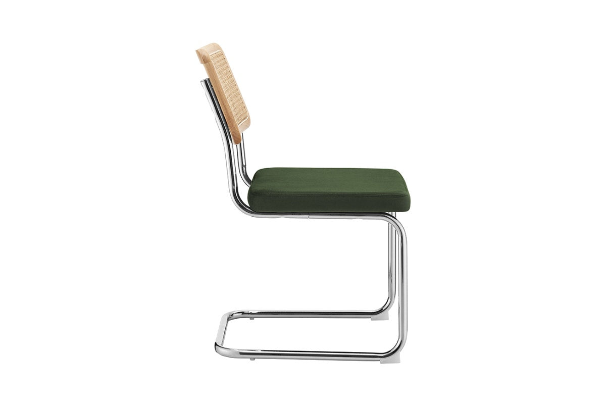 Set of 2 Matt Blatt Marcel Breuer Cesca Dining Chairs Replica (Rattan/Green Velvet)
