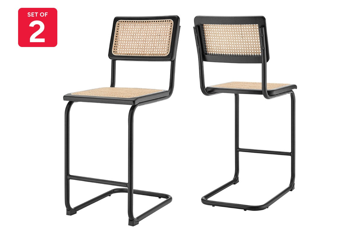 Matt Blatt Set of 2 Marcel Breuer Cesca Chair Counter Stool Replica (Black/Rattan)